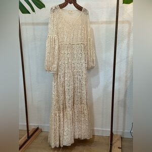 Mia Joy Cream Lace Boho Maxi Dress w Slip Size L
